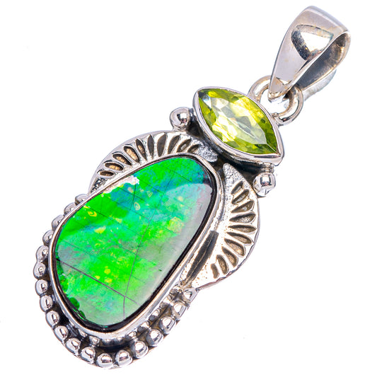 925 sterling silver pendant with oval green ammolite and peridot-style stone