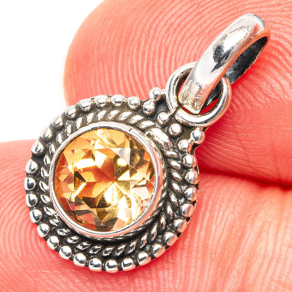 Dainty Citrine Pendant 7/8" (.925 Sterling Silver)