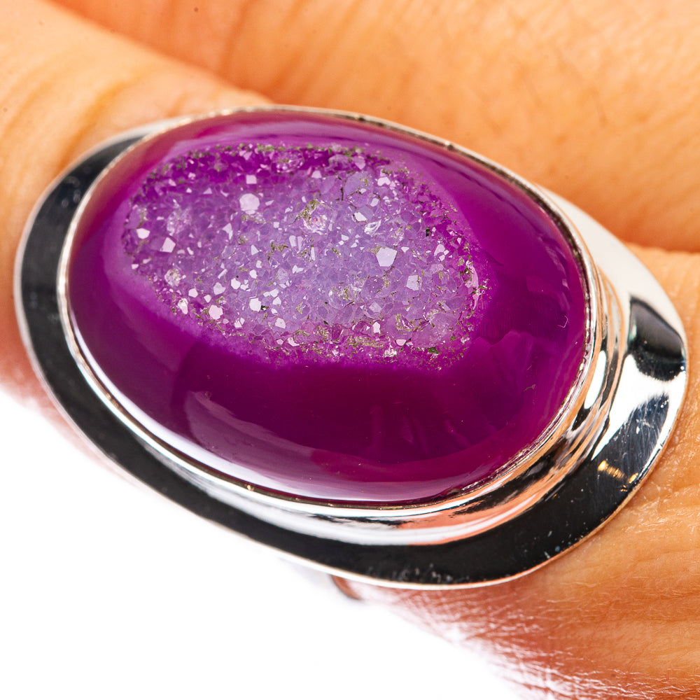 Large Pink Agate Druzy Ring Size 8.25 (925 Sterling Silver) R142475