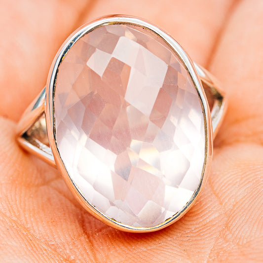Faceted rose quartz ring with oval light-pink stone in .925 sterling silver setting