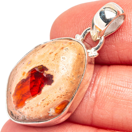Oval .925 sterling silver opal pendant with red-orange fire opal and loop bail