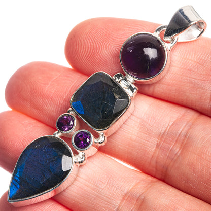Labradorite, Amethyst 925 Sterling Silver Pendant 2 3/8"
