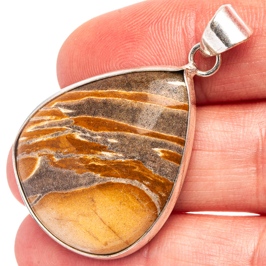 Silver-plated teardrop jasper pendant with landscape striped stone and bail loop