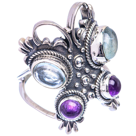 Large Aquamarine, Amethyst Ring Size 9 (925 Sterling Silver) R141019