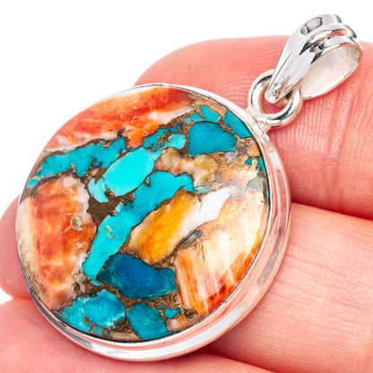 Turquoise and orange/brown stone oval pendant with sterling silver bail