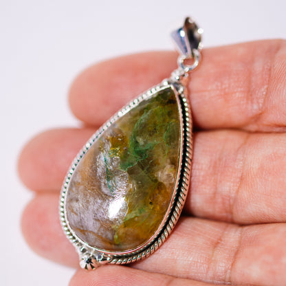 Moonstone in Chrysoprase Pendant 2 1/8" (.925 Sterling Silver)