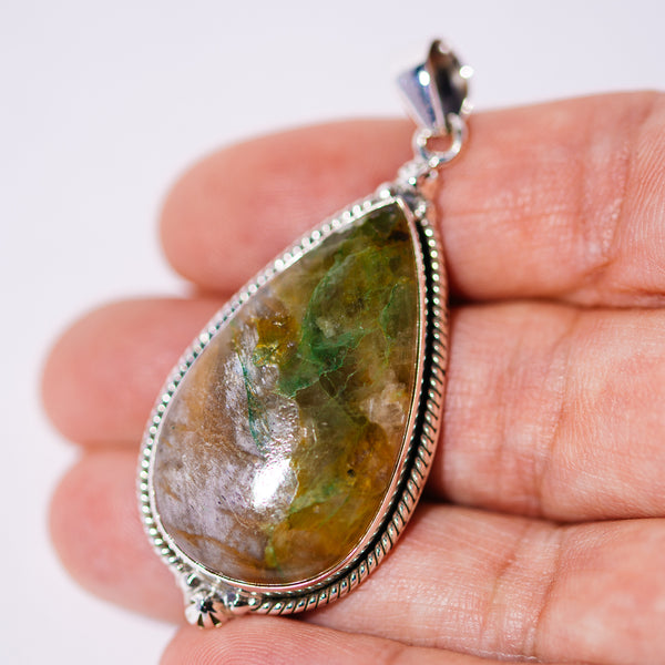 Moonstone in Chrysoprase Pendant 2 1/8" (.925 Sterling Silver)