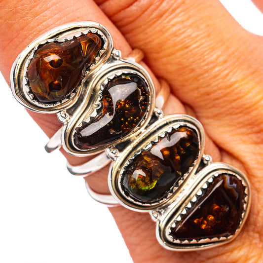 925 sterling silver ring with four oval fire agate stones in dark amber and brown