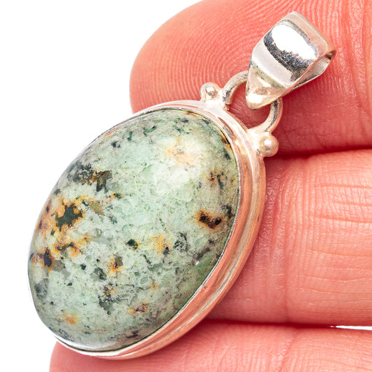 African Turquoise Jasper Pendant 1 3/8" (.925 Sterling Silver)