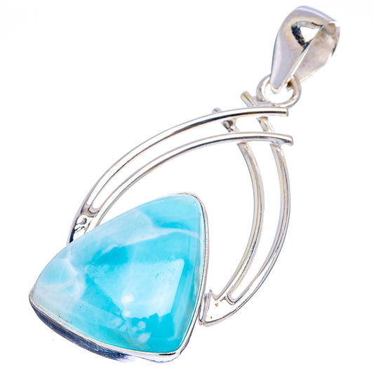 Larimar triangle pendant with bright blue stone and silver arched frame, bail included