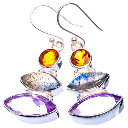 Amethyst, Labradorite, Citrine Earrings 1 5/8" (925 Sterling Silver) E432547