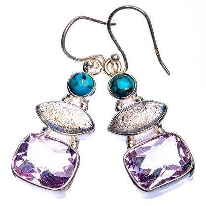 Amethyst, Labradorite, Blue Copper Composite Turquoise Earrings 1 5/8" (925 Sterling Silver) E432622