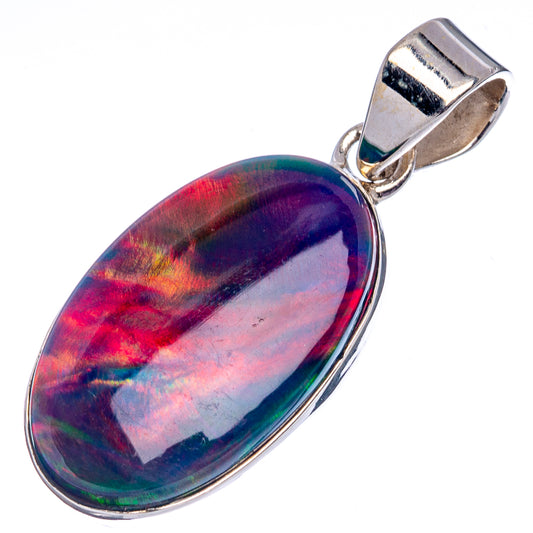 Sterling silver opal pendant, teardrop rainbow iridescent stone in bezel