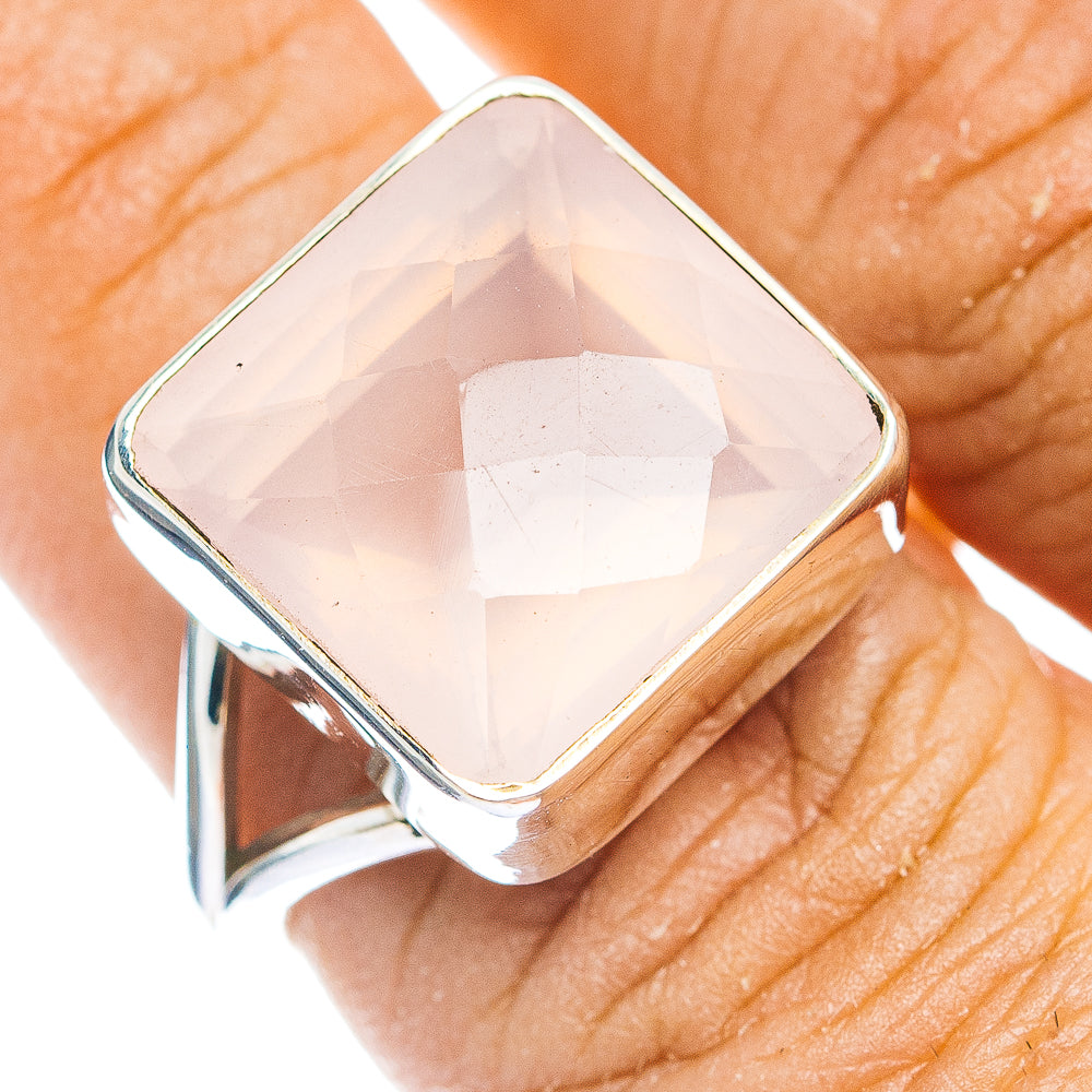 Premium Faceted Rose Quartz Ring Size 8.5 (.925 Sterling Silver)
