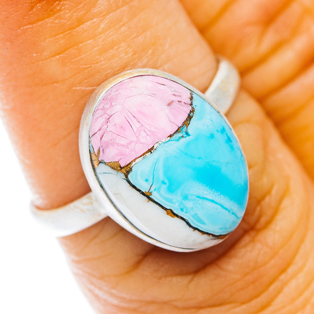 Cotton Candy Dahlia Turquoise Ring Size 6.75 (.925 Sterling Silver)