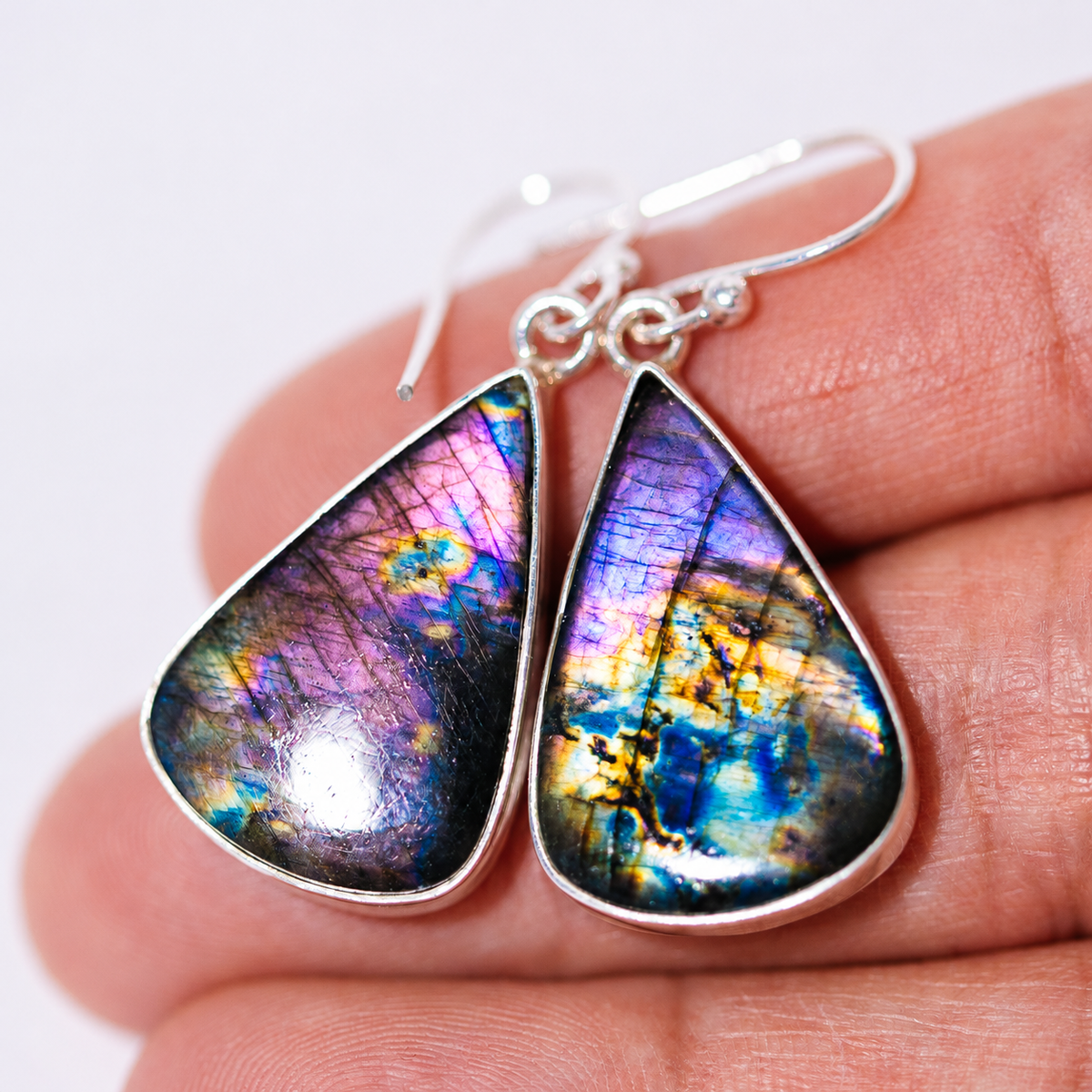 Premium Spectrolite Earrings 1 5/8" (.925 Sterling Silver)