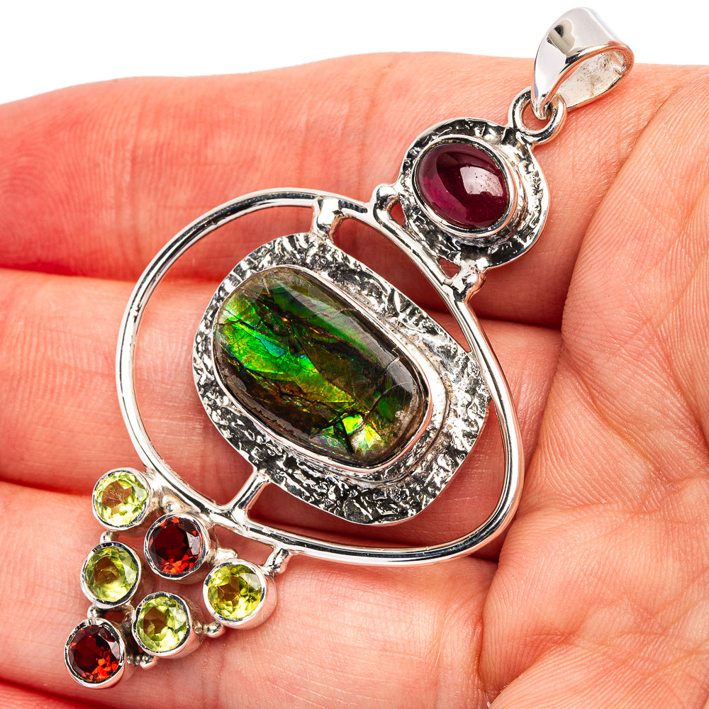 Signature Ammolite, Garnet, Peridot Pendant 2 3/8" (.925 Sterling Silver)