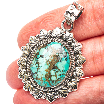 Exclusive Southwestern Style Hubei Turquoise Pendant 1 3/4" (.925 Sterling Silver)
