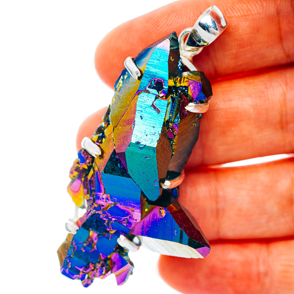 Premium Titanium Aura Quartz Pendant 2 3/8" (.925 Sterling Silver)