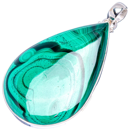 Teardrop malachite pendant in green with .925 sterling silver bezel and bail