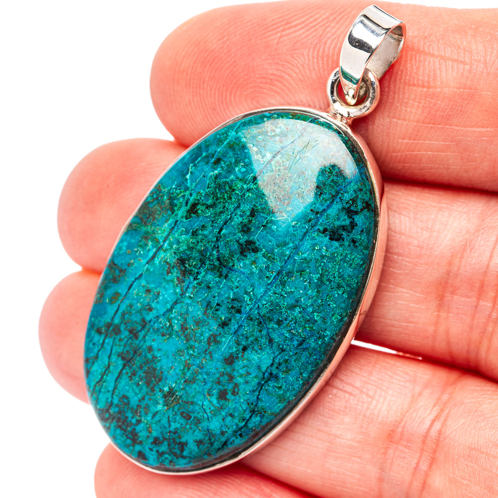 Premium Chrysocolla Pendant 1 7/8" (.925 Sterling Silver)