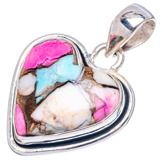 Heart pendant .925 sterling silver bezel with pink and blue turquoise-style stone