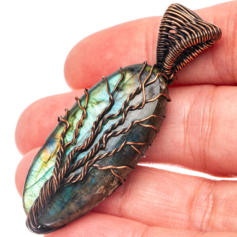 Labradorite Tree of Life Pendant 2 1/8" (Oxidized Copper)