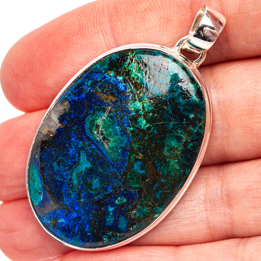 925 sterling silver pendant with oval blue-green azurite malachite stone cabochon