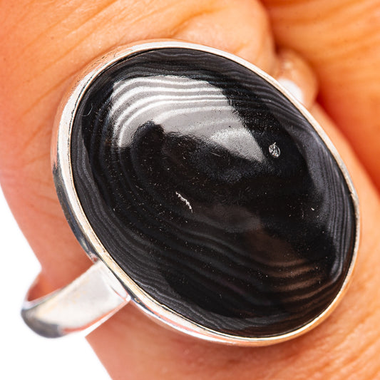 Sterling silver psilomelane ring with oval dark stone, size 10.75