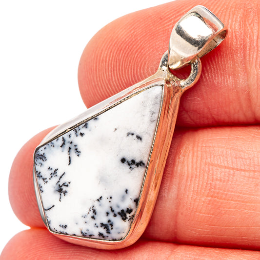 Sterling silver dendritic opal pendant, teardrop with white stone and black tree-like veins