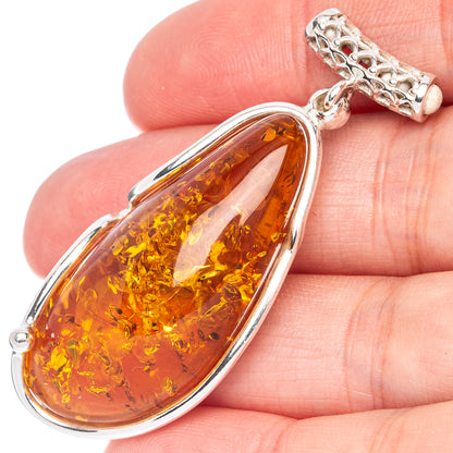 Ana Silver Co Baltic Amber Pendant 2" (925 Sterlnig Silver)