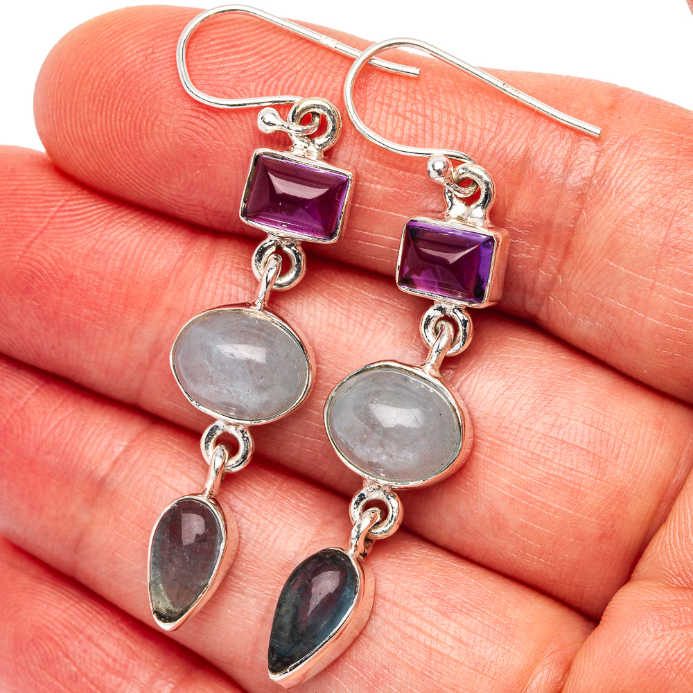 Premium Aquamarine, Amethyst Earrings 2" (.925 Sterling Silver)