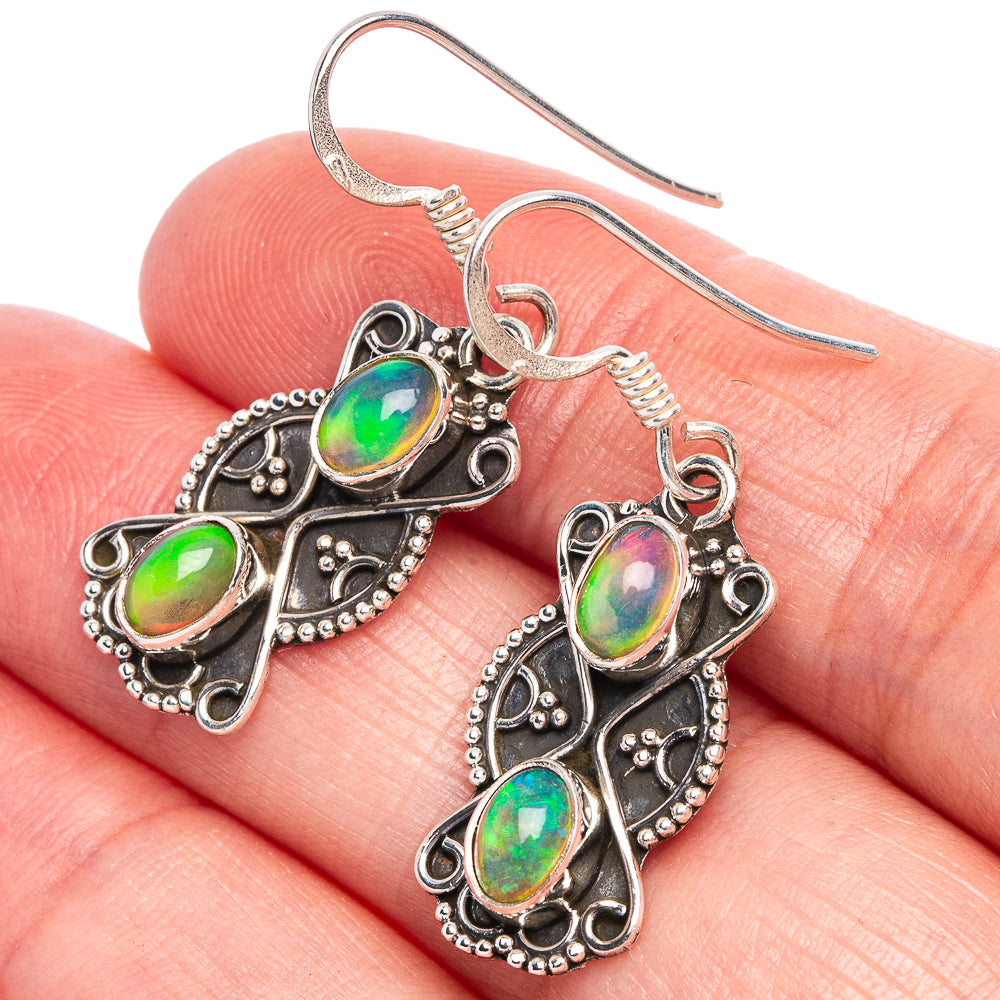 925 sterling silver dangle earrings with three oval Ethiopian opal cabochons
