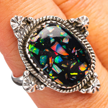 Southwestern Style Mosaic Opal Ring Size 9 Adjustable (.925 Sterling Silver)
