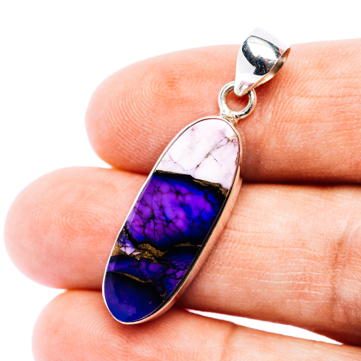Premium Purple Dahlia Turquoise Pendant 1 1/2" (.925 Sterling Silver)