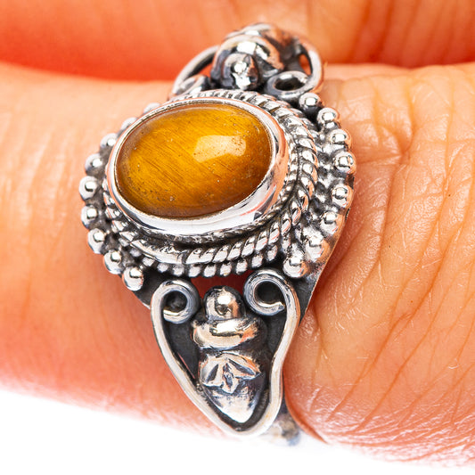 Tiger Eye Dainty Ring Size 7.25 (925 Sterling Silver) R5106