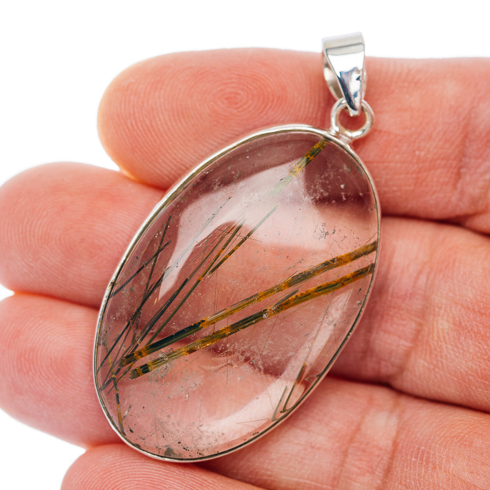 Premium Green Rutilated Quartz Pendant 2" (.925 Sterling Silver)