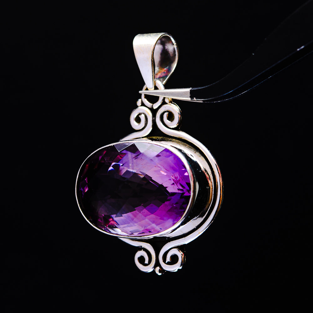 19.46ct Faceted Brazilian Amethyst Pendant 1 5/8" (.925 Sterling Silver)