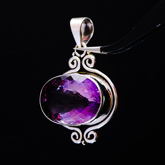 19.46ct Faceted Brazilian Amethyst Pendant 1 5/8" (.925 Sterling Silver)