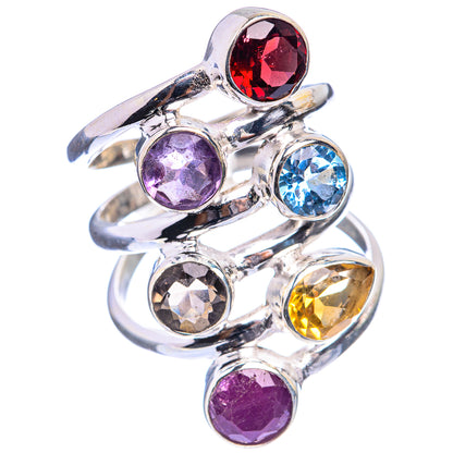 Large Garnet, Amethyst, Blue Topaz, Smoky Quartz, Citrine Ring Size 6.75 (925 Sterling Silver) R142920