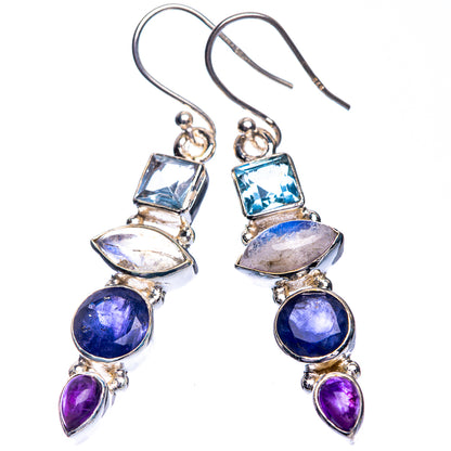 Rainbow Moonstone, Tanzanite, Blue Topaz, Amethyst Earrings 1 7/8" (925 Sterling Silver) E432545