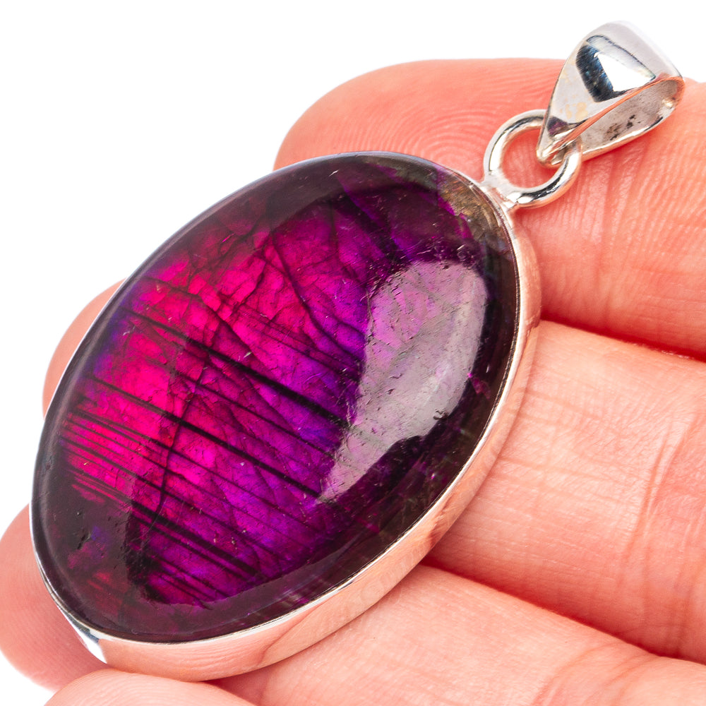 Oval purple labradorite pendant with 925 sterling silver bezel and loop