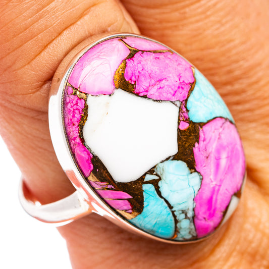 Premium Cotton Candy Dahlia Turquoise Ring Size 10 Adjustable (.925 Sterling Silver)