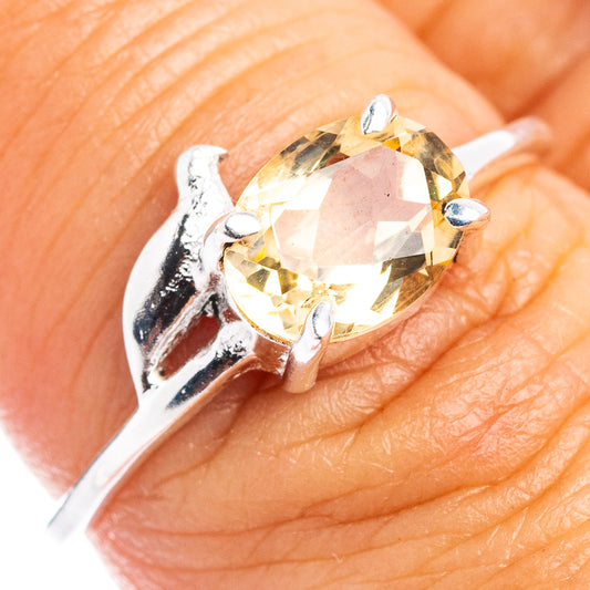 Citrine bird dainty ring in .925 sterling silver with oval yellow gemstone setting
