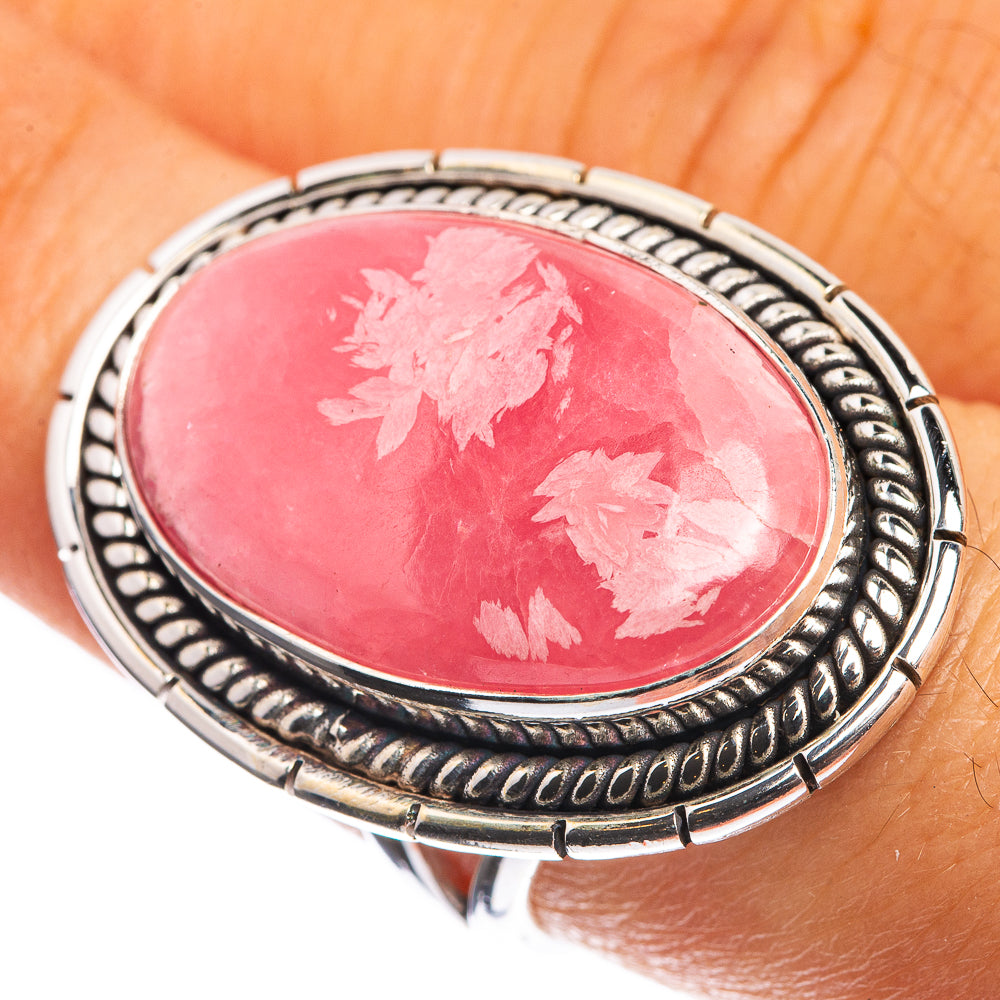 Large Rhodochrosite 925 Sterling Silver Ring Size 7.5