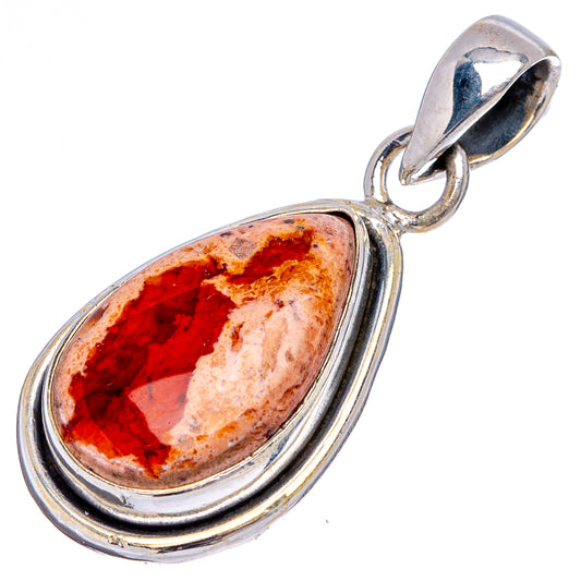 Sterling silver fire opal pendant with pear-shaped stone and attached bail, red-orange