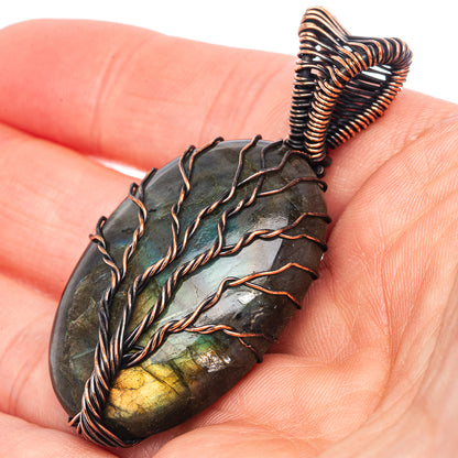 Labradorite Tree of Life Pendant 2 1/8" (Oxidized Copper)