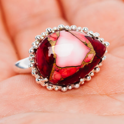 Exclusive Red Dahlia Mohave Turquoise Ring Size 7.25 (.925 Sterling Silver)