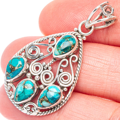 Blue Copper Composite Turquoise Pendant 1 5/8" (925 Sterling Silver) P41103