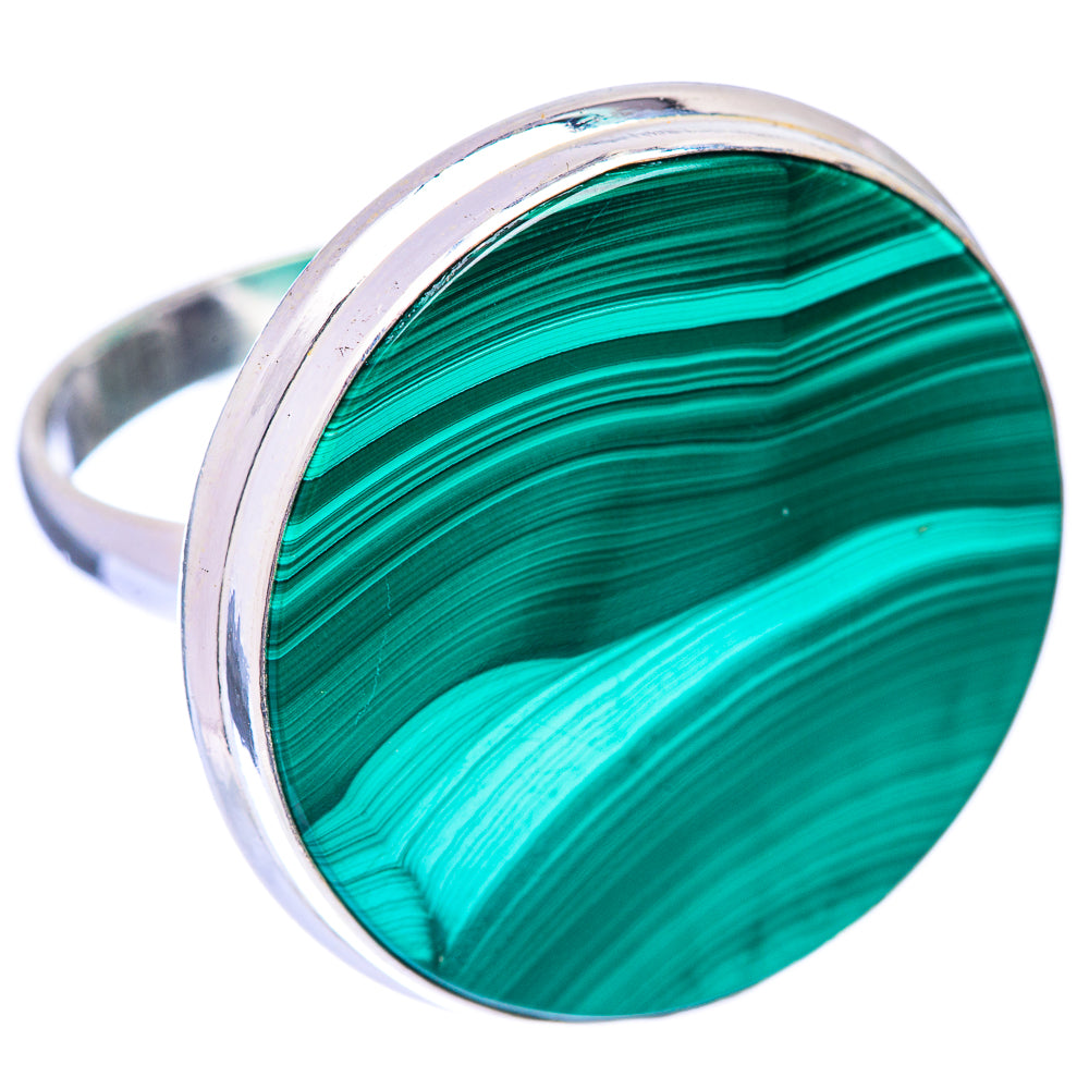 Large Malachite Coin Ring Size 10 (925 Sterling Silver) R140968